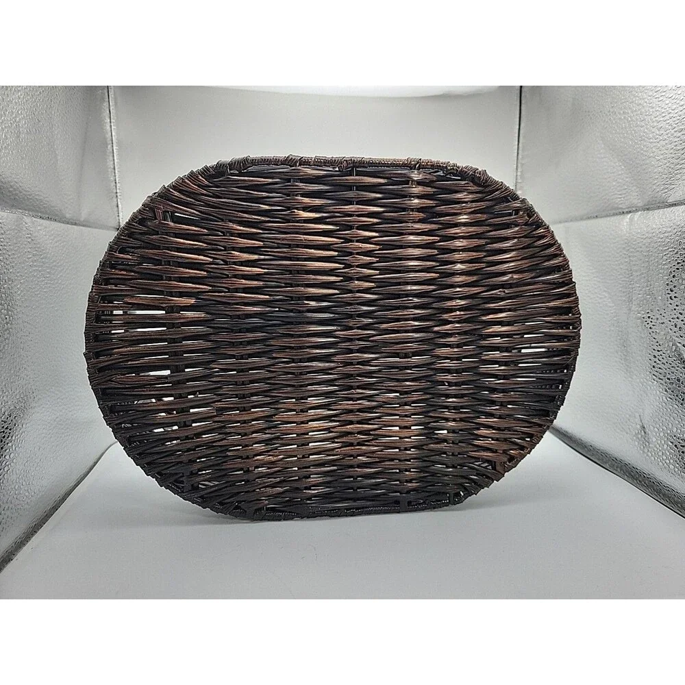 Metal & Wicker Tray Or Decor ~ Vtg Oval Brown Bambo & Copper Look ~ Well Made